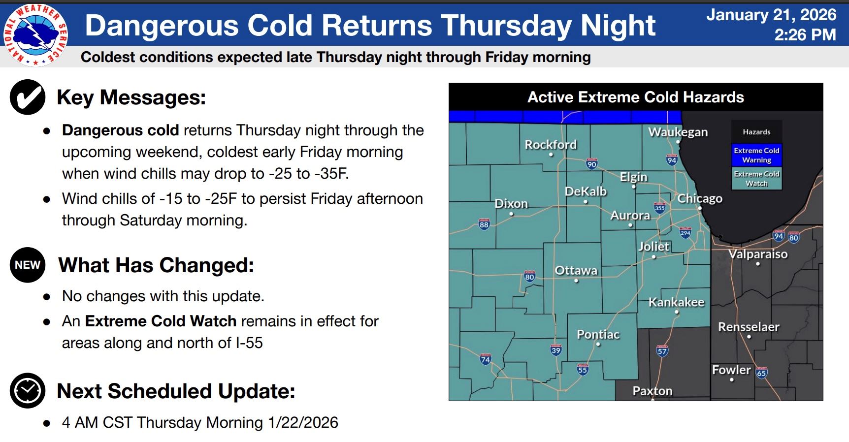 National Weather Service Extreme Cold 22Jan2026